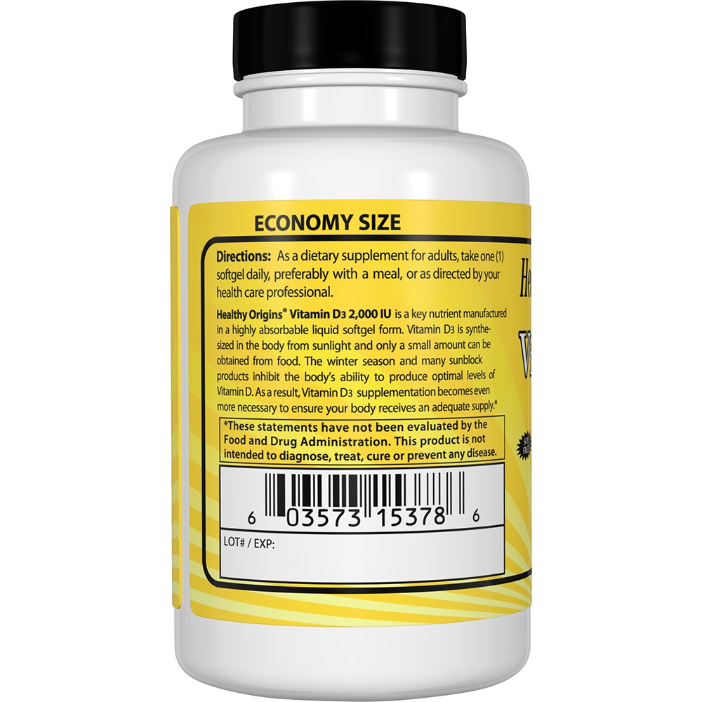 Vitamina D3 2000 UI - 360 Softgels Healthy Origins - Imagem 3