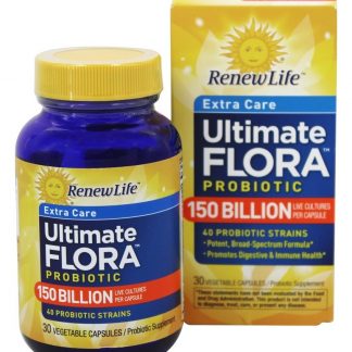 Ultimate Flora Probiótico Cuidado Extra 150 Bilhões de UFC - 30 Cápsulas Vegetarianas Anteriormente Mega Potentes Renew Life