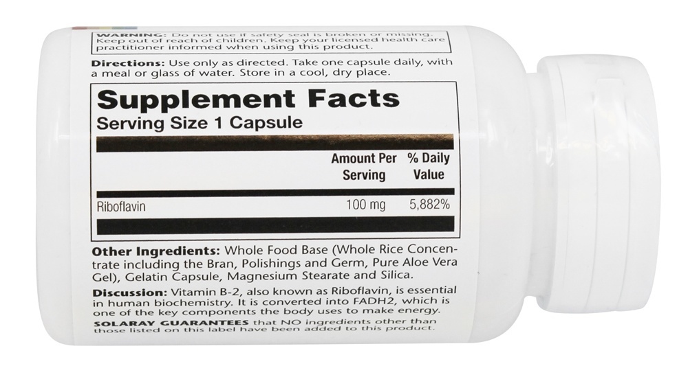 Vitamina B2 100 mg. - Cápsulas 100 Solaray - Imagem 2