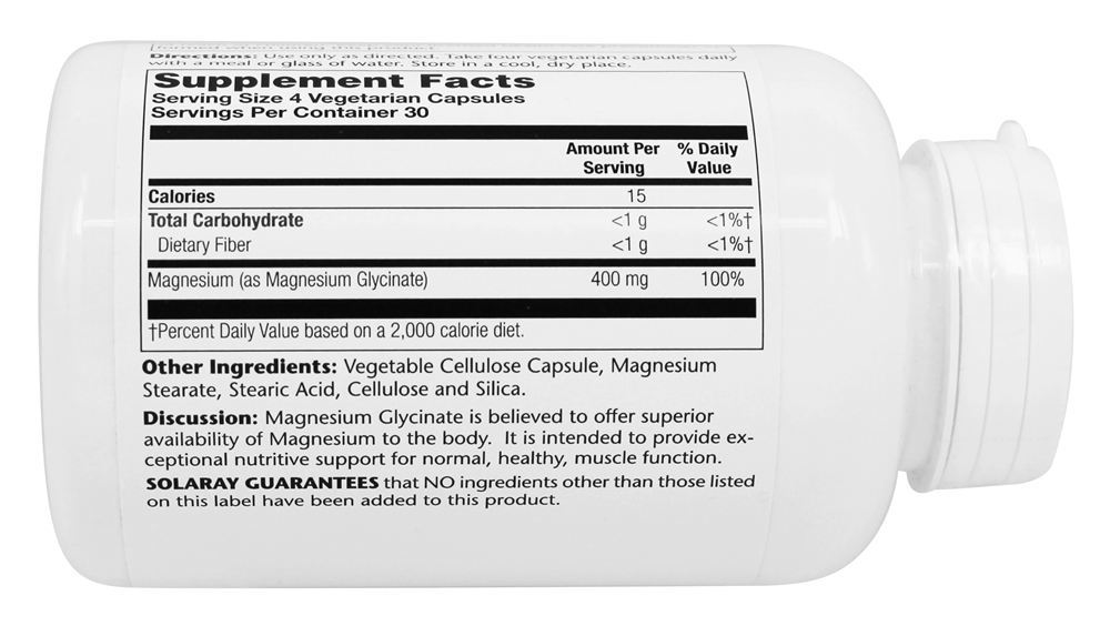 Glicinato de Magnésio 400 mg. - Cápsulas vegetarianas 120 Solaray - Imagem 3