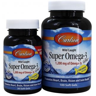 Super Omega-3 Cápsulas de Gelatina de Peixe 1200 mg. - 130 Softgels Carlson Labs