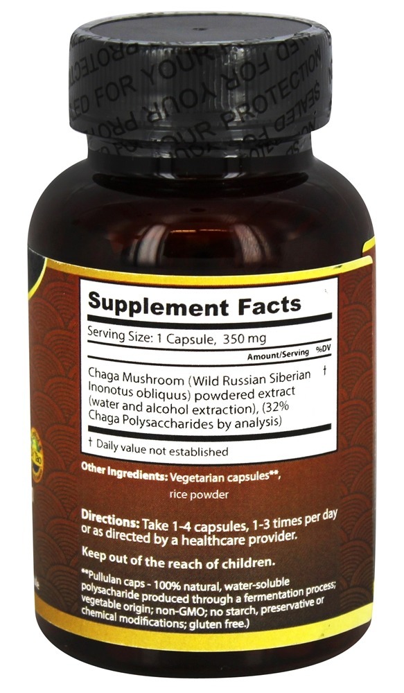 Chaga Siberiano Selvagem 350 mg. - Cápsulas vegetarianas 100 Dragon Herbs - Imagem 2