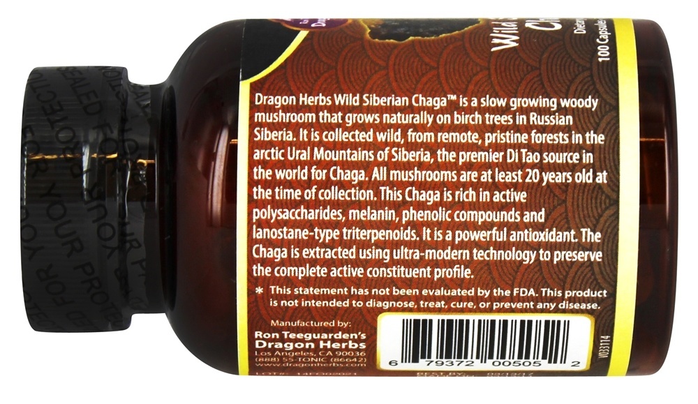 Chaga Siberiano Selvagem 350 mg. - Cápsulas vegetarianas 100 Dragon Herbs - Imagem 3