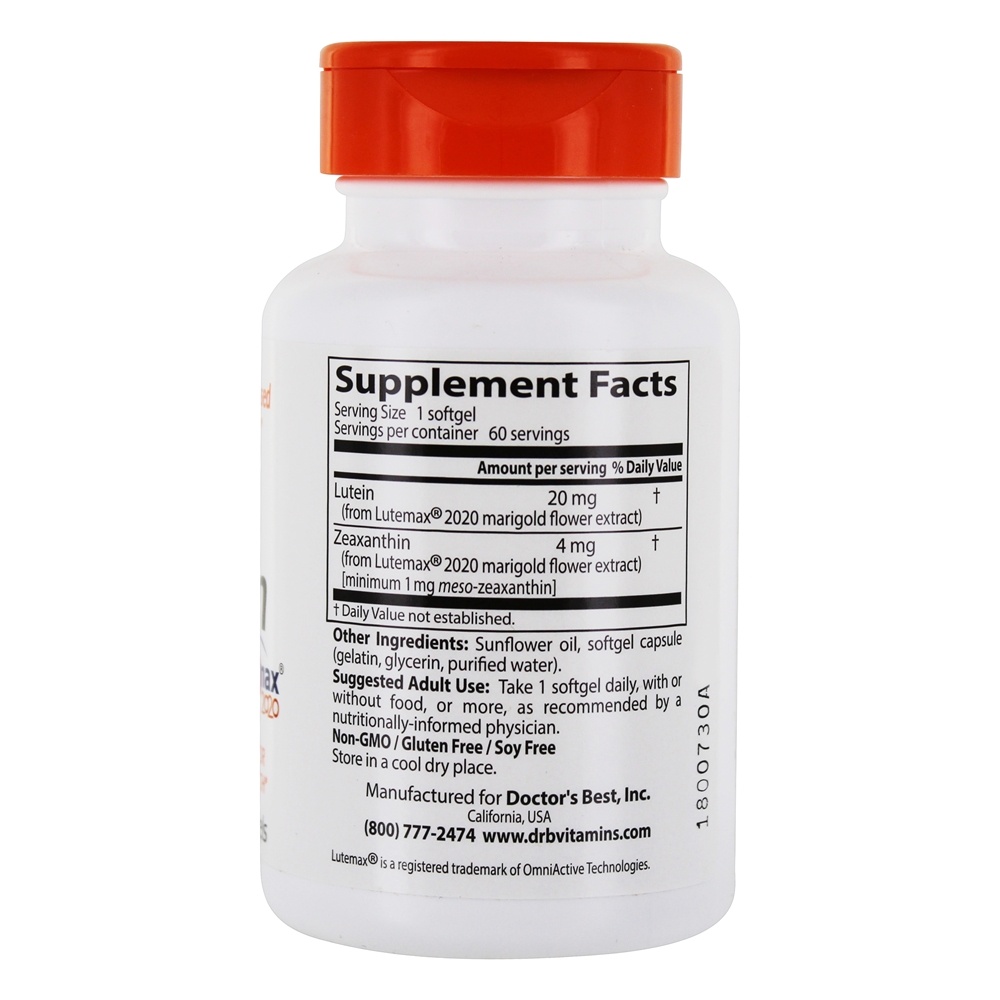 Luteína com Lutemax 20 mg. - 60 Softgels Doctor's Best - Imagem 2