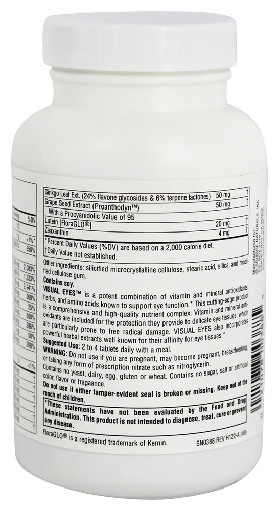 Visual Eyes Multi-Nutrientes Complexo com Extrato de Mirtilo, Ácido Lipoico e Luteína - 90 Tablets Source Naturals - Imagem 3