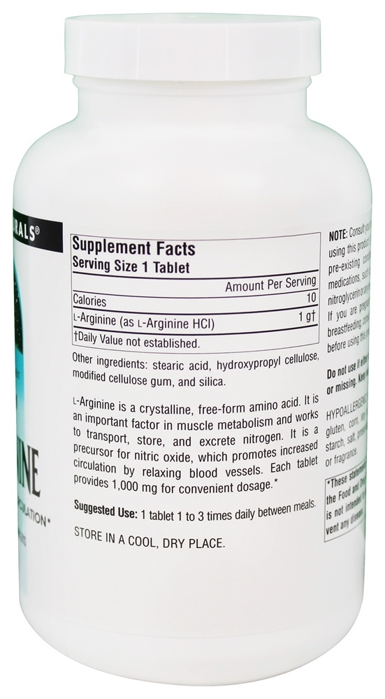 Forma livre L-Arginina 1000 mg. - 200 Tablets Source Naturals - Imagem 2