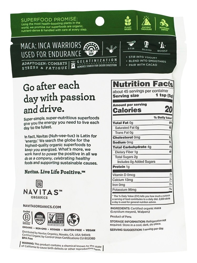 Pó Maca Gelatinizado - 8 oz. Navitas Organics - Imagem 2