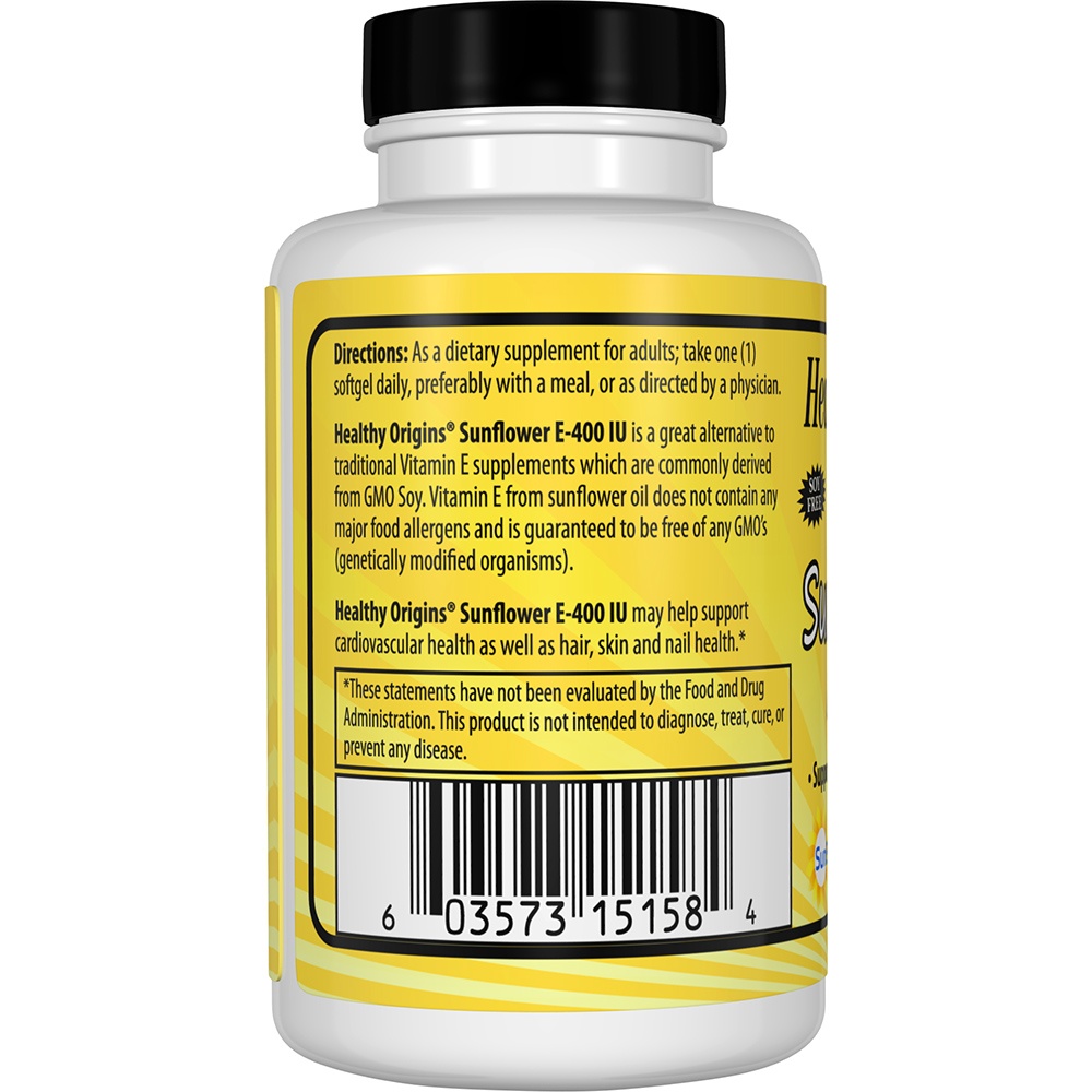 Girassol Natural E 400 UI - 120 Softgels Healthy Origins - Imagem 3