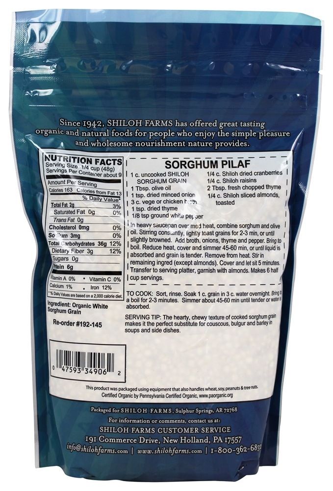 Grão Sorgo Orgânico - 16 oz. Shiloh Farms - Imagem 2