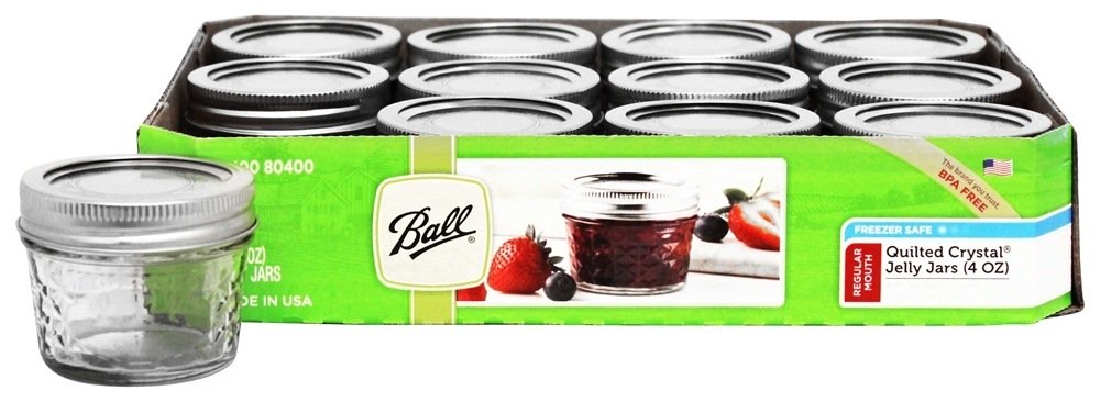 Boca Regular 4 oz. Acolchoado Cristal Geléia Pedreiro Jarros Freezer Seguro - 12 Contagem Ball