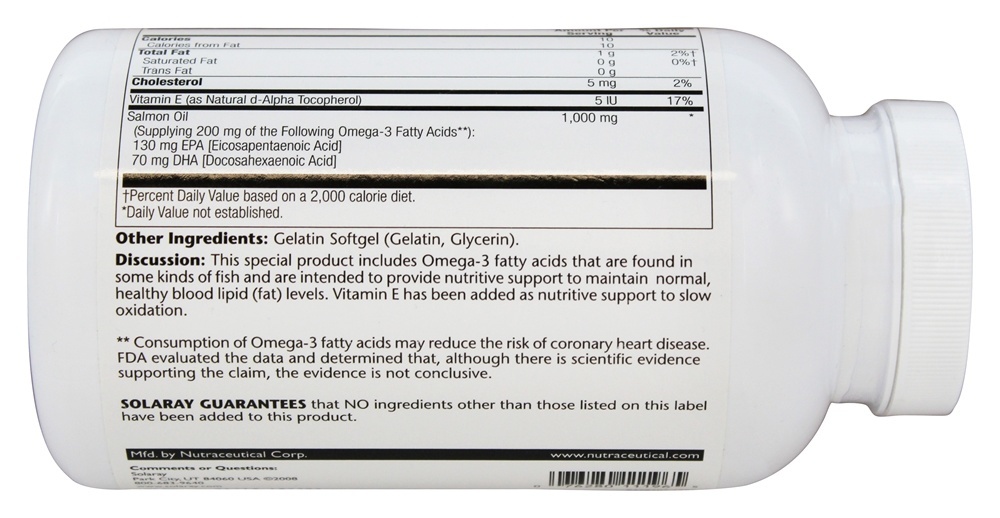 Óleo de Salmão 1000 mg. - 180 Softgels Solaray - Imagem 3