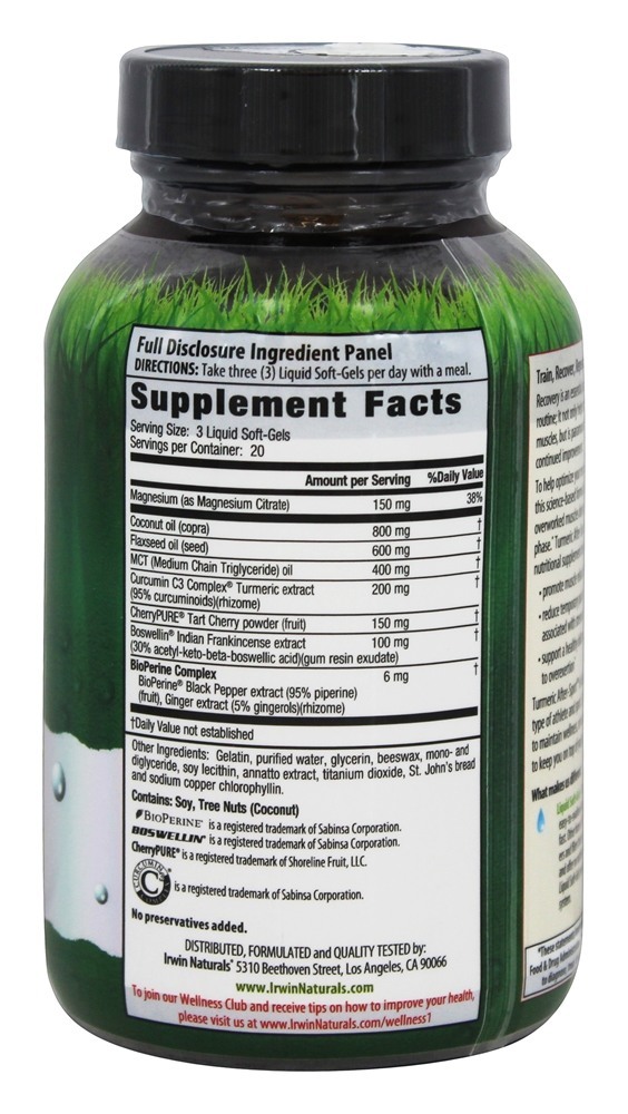 Turmeric After-Sport com magnésio - 60 Softgels Irwin Naturals - Imagem 2