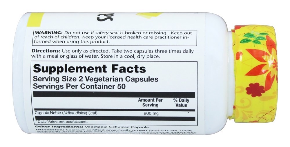 Folhas de urtiga orgânicas 900 mg. - Cápsulas vegetarianas 100 Solaray - Imagem 2