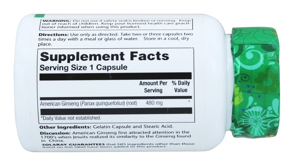 Ginseng Americano 480 mg. - Cápsulas 50 Solaray - Imagem 2
