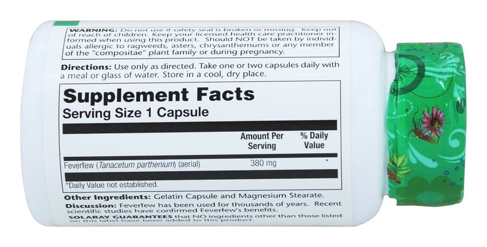 Feverfew 380 mg. - Cápsulas 100 Solaray - Imagem 2