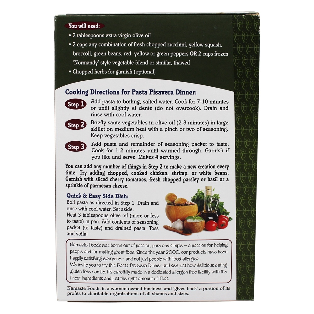 Jantar sem glúten de macarrão Pisavera - 9 oz. Namaste Foods - Imagem 3
