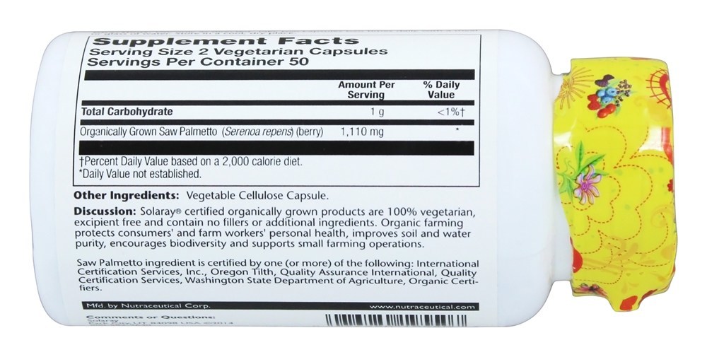 Palmetto Saw organicamente crescido - Cápsulas vegetarianas 100 Solaray - Imagem 3