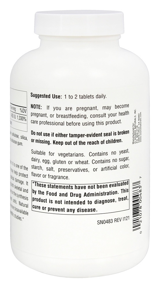 Vitamina E 400 UI - 250 Tablets Source Naturals - Imagem 3