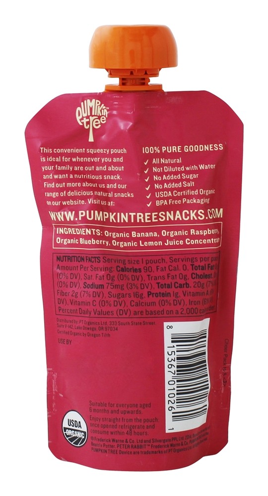 Snack de Frutas Orgânicas 100 % Pure Framboesa, Banana e Mirtilo - 4 oz. Peter Rabbit Organics - Imagem 2
