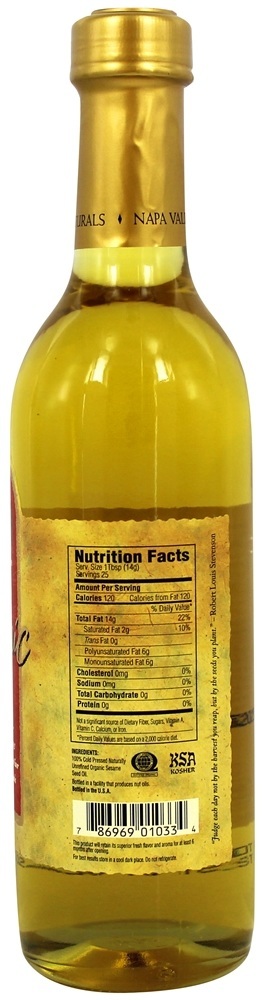 Óleo de gergelim prensado a frio orgânico - 12.7 fl. oz. Napa Valley Naturals - Imagem 2
