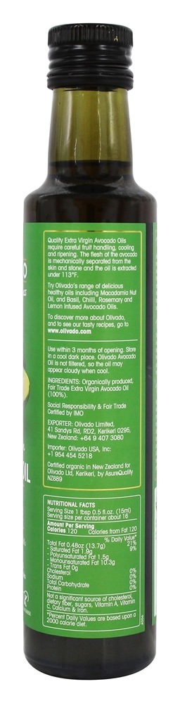 Óleo de Abacate Extra Virgem Orgânico Comércio Justo - 8.45 fl. oz. Olivado - Imagem 2