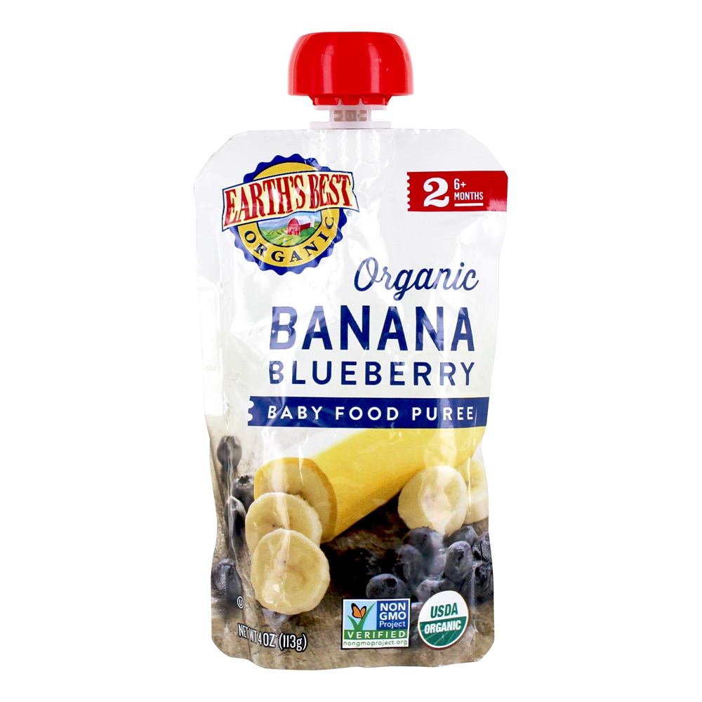 Organic Stage 2 Purê de Comida para Bebê 6 + Banana Blueberry - 4 oz. Earth's Best