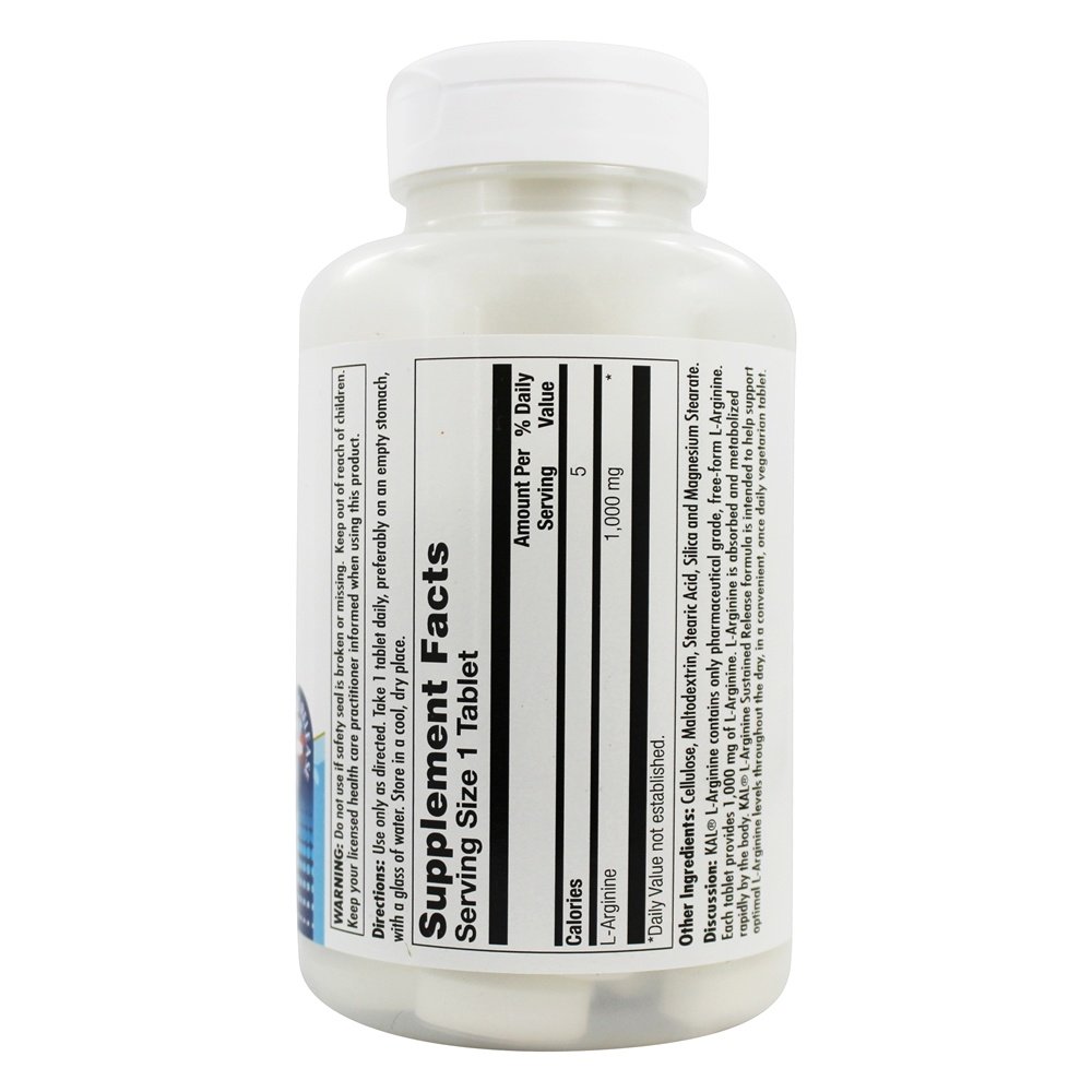 Liberação sustentada de L-arginina 1000 mg. - 120 Tablets Kal - Imagem 2