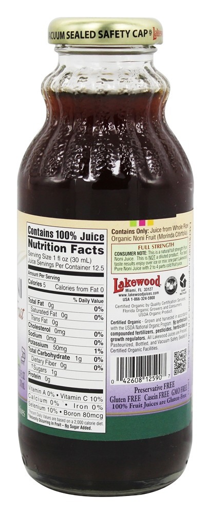 Orgânico Pure Suco Noni Super Fruto - 12.5 fl. oz. Lakewood - Imagem 2