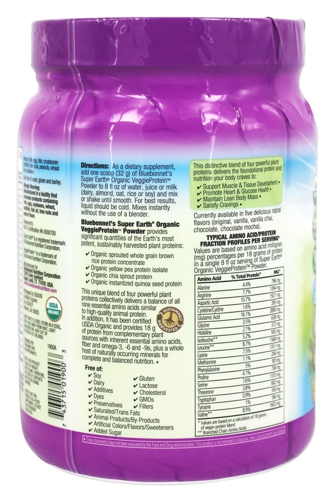 Super Terra Orgânica VeggieProtein Vanilla - 1 lb. Bluebonnet Nutrition - Imagem 3