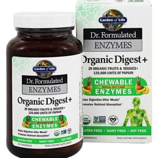 Dr. Formulado Enzimas Orgânico Digerir+ Tropical Fruto - 90 Mastigáveis Garden of Life