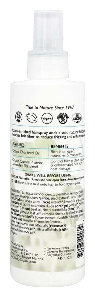 Chia Hairspray Regular Segurar - 8 fl. oz. Aubrey Organics - Imagem 2