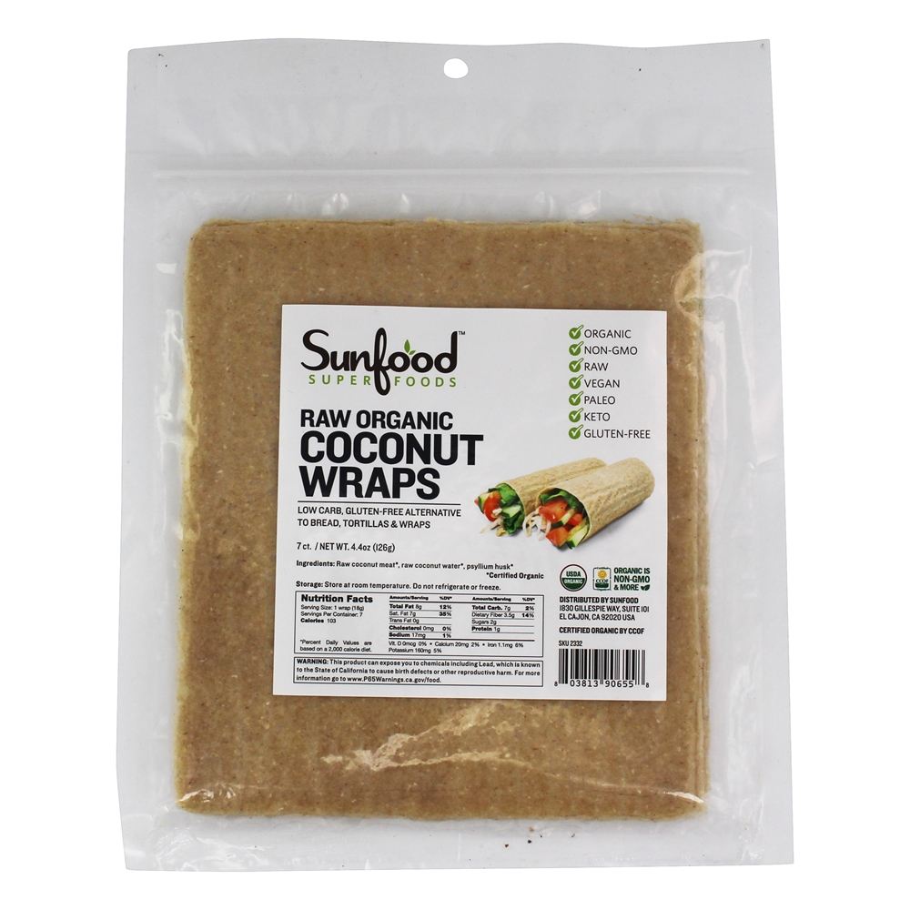 Embalagens de coco vegano orgânico cru - Pacote 7 Sunfood Superfoods