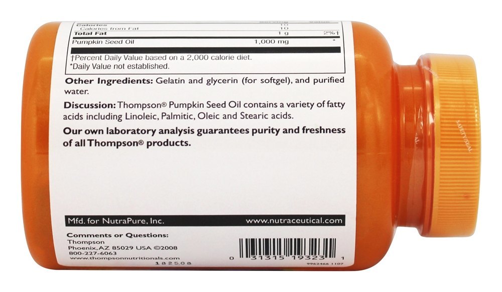 Óleo de Semente de Abóbora 100% Pure 1000 mg. - 60 Softgels Thompson - Imagem 3