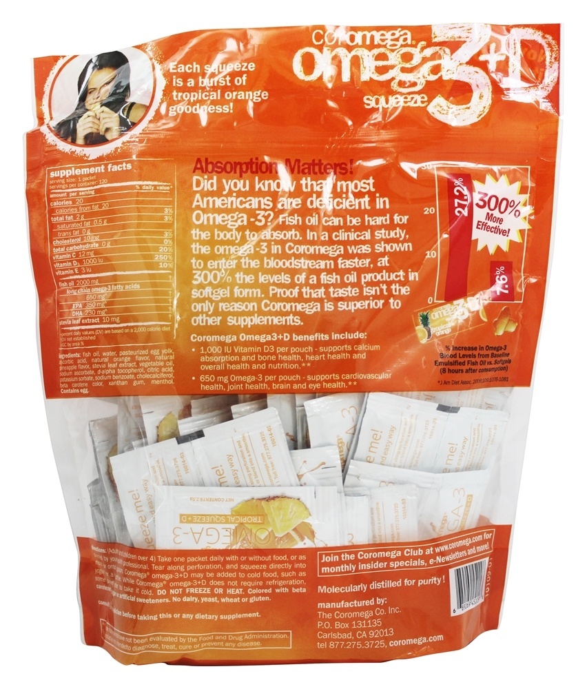Omega -3 + D Aperte o Smoothie de Laranja Tropical - 120 Pacotes (s) Coromega - Imagem 2