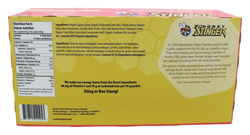 Energia Orgânica Mastiga Limonada Rosa com Vitamina C - 12 Pacotes (s) Honey Stinger - Imagem 2