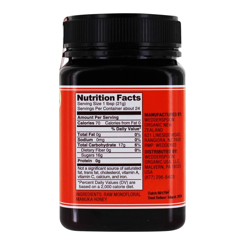 KFactor de Mel Manuka Monofloral Cru 16 - 17.6 oz. Wedderspoon - Imagem 2