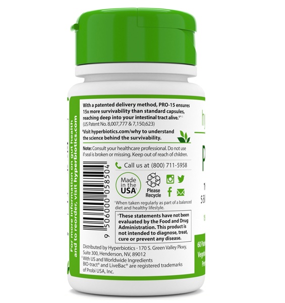 Probiótico perfeito Pro-15 5 bilhões de UFC - 60 Micro-pérolas Hyperbiotics - Imagem 3