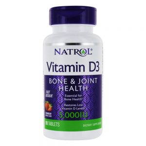 Vitamina D3 Para a Saúde dos Ossos e Articulações Sabor Morango 5000 UI - 90 Tablets Natrol