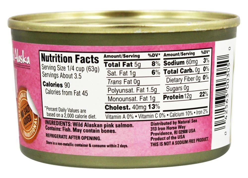 Selvagem Alasca Prêmio Rosa Salmão Não Sal Adicionado - 7.5 oz. Natural Sea - Imagem 2
