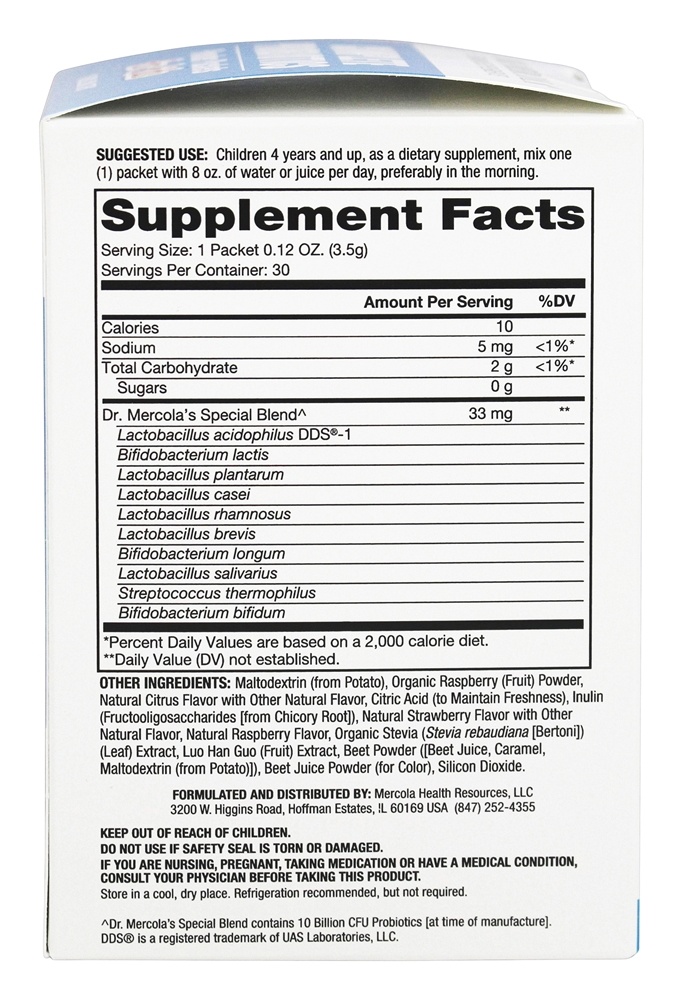 Pó completo de probióticos para crianças com sabor a framboesa natural 10 Bilhões de UFC - 30 Pacotes (s) Dr. Mercola - Imagem 2