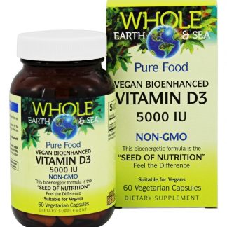 Pure Alimento Vitamina D3 Bioenhançado Vegano 5000 IU - Cápsulas vegetarianas 60 Whole Earth & Sea