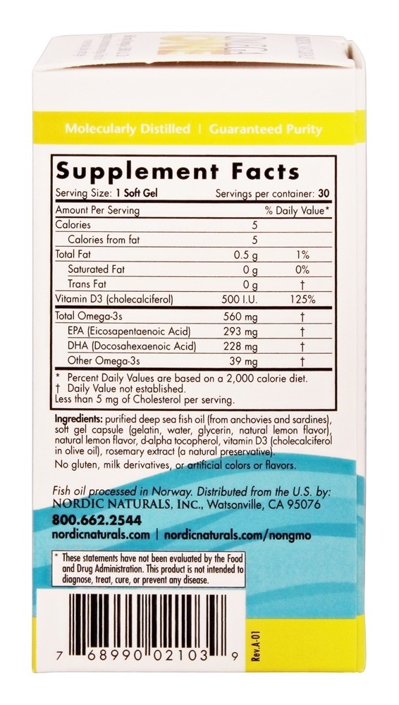 Omega Um limão 560 mg. - 30 Softgels Nordic Naturals - Imagem 2