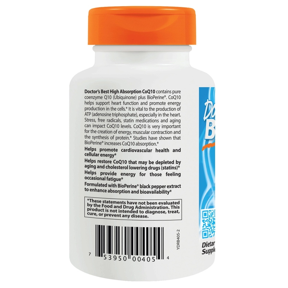 CoQ10 de Alta Absorção com BioPerina 100 mg. - Cápsulas vegetarianas 360 Doctor's Best - Imagem 3