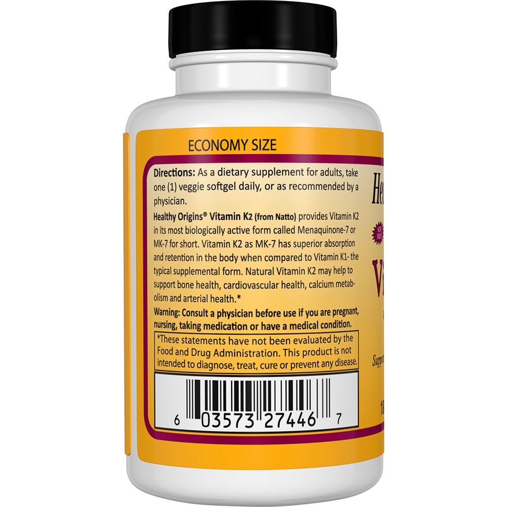Vitamina K2 Natural, MK7 100 mcg. - 180 Cápsulas Vegetarianas Healthy Origins - Imagem 3
