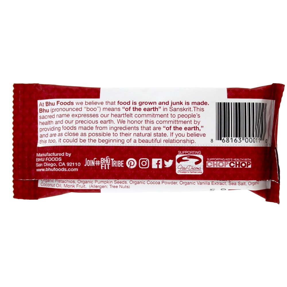 Barra de proteína de ervilha vegan Chocolate + Torta de cereja + pistache - 1.6 oz. Bhu Fit - Imagem 3