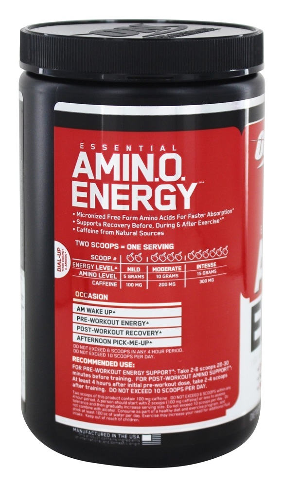 AmiN.O Essencial. Cal Morango de Energia - 9.5 oz. Optimum Nutrition - Imagem 3