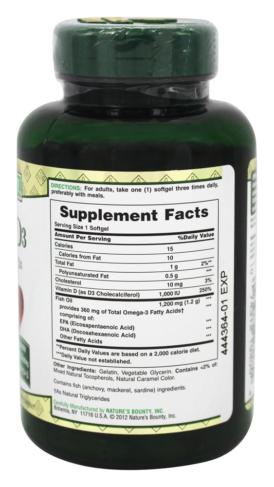 Óleo de Peixe 1200 mg. Com Vitamina D3 1000 UI - 90 Softgels Nature's Bounty - Imagem 2