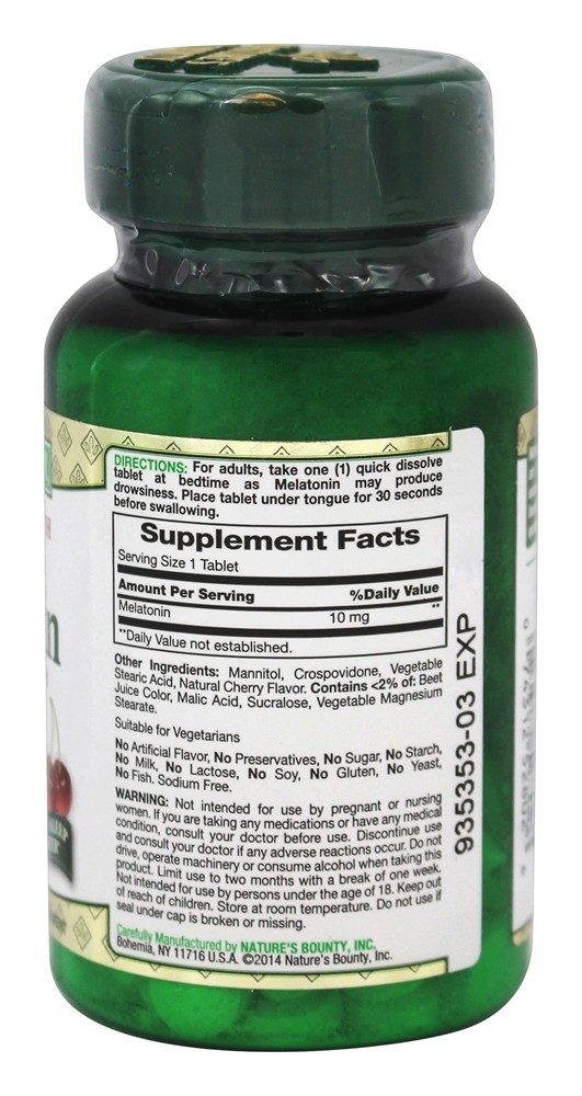 Melatonina de Força Máxima 10 mg. - 45 Tablets de dissolução rápida Nature's Bounty - Imagem 2