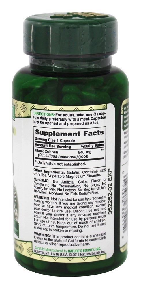 Natural Inteiro Erva Preto Cohosh 540 mg. - Cápsulas 100 Nature's Bounty - Imagem 2