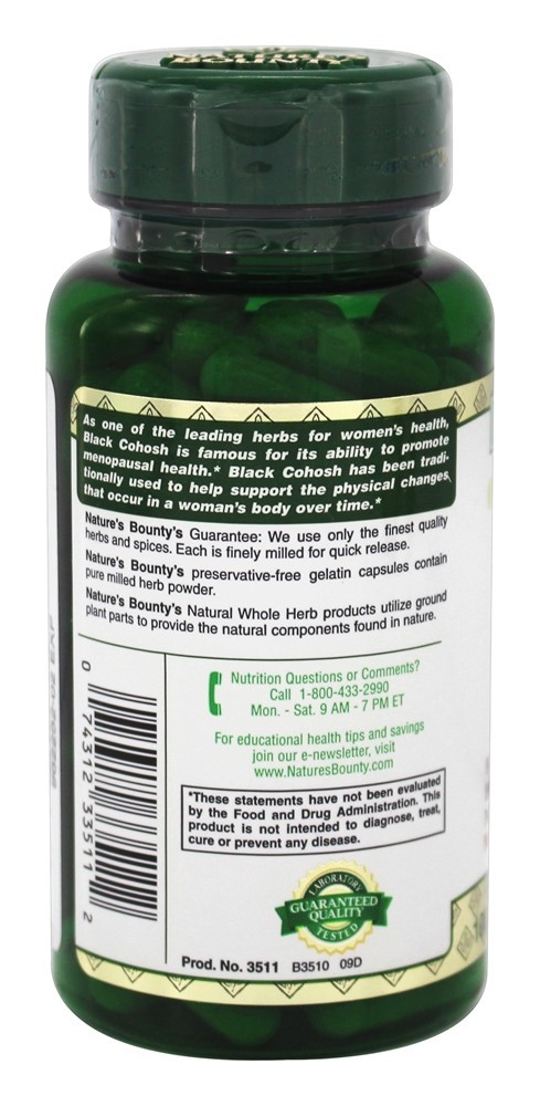 Natural Inteiro Erva Preto Cohosh 540 mg. - Cápsulas 100 Nature's Bounty - Imagem 3